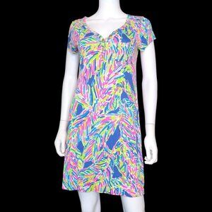 Lilly Pulitzer T-Shirt Dress Palmira Indigo Palm Reader V-Neck Women's Medium